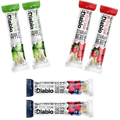 Image of Diablo Yoghurt &amp; Muesli Bar Apple Strawberry Forest Fruit No Added Sugar Sweetened with Maltitol Breakfast Bars Perfect for Gifting 6 x 30g.