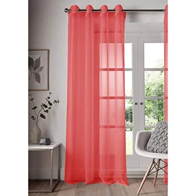 Image of ASAB Single Panel Eyelet Top Voile Curtain Sheer Quality Pole &amp; Rod Pocket Plain Colours For Window and Doors 148cm x 137cm Red