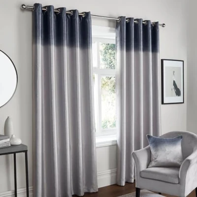 Image of Fusion Grey Ombre Curtains W66 x L54 (168 137cm) 2x Panels &amp; Natural Two Tone Gradient Eyelet Luxury Shimmer Drapes for Bedroom/Living Room