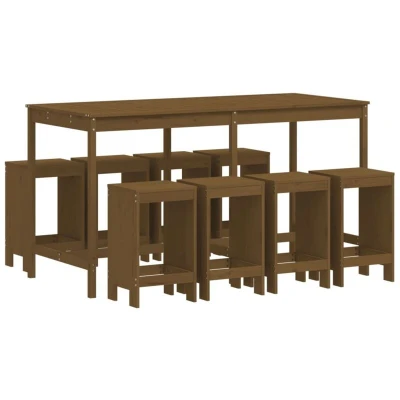 Image of vidaXL 9 Piece Garden Bar Set Honey Brown Solid Wood Pine