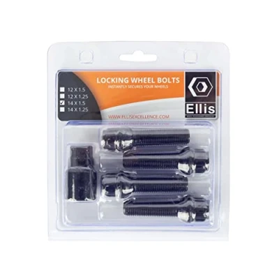 Image of Ellis Excellence Set of 4 M14 x 1.5 Radius Alloy Wheel Locking Bolts Black (45mm Thread)