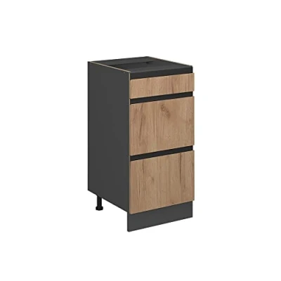 Image of Vicco Kitchen base cabinet Raul, Gold power oak/Anthracite, 40 cm J Shape, with drawers, without worktop