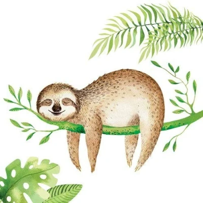 Image of 20 napkins, sweet sloth from the jungle as an animal motif, 33 x cm