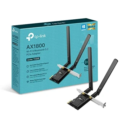 Image of TP Link AX1800 Wi Fi 6 Dual Antennas High Gain Bluetooth 5.2 PCIe Adapter, Band, Low Profile Bracket, MU MIMO, Latency Gaming, Supports Windows 10/11, Highly Secure WPA3 (Archer TX20E),Black