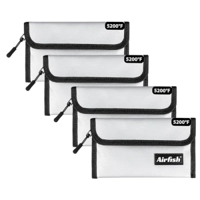Image of Airfish 4 Pack Fireproof Money Bag, 5 x 8 inches Wallet, Waterproof Cash Bag with Zipper, Small for Valuables Silver