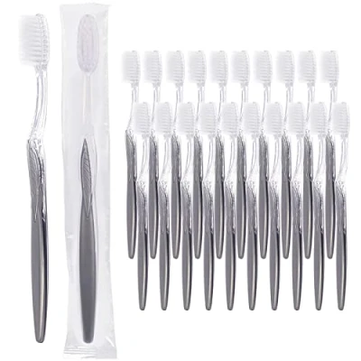 Image of Grey Handle Toothbrush, Bulk Disposable Toothbrushes Individually Packaged for Travel, Hotel (20)