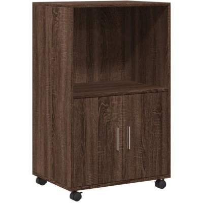 Image of vidaXL Rolling Office/Storage Cabinet Brown Oak Engineered Wood, 55x40x91 cm Includes Shelf, Lockable Wheels