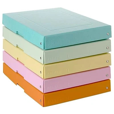 Image of FALKEN Original PureBox Pastel Pack of 5 Made in Germany 40 mm High DIN A4 Assorted Colours Storage Box with Lid Sturdy Cardboard Vegan Gift Transport All Purpose