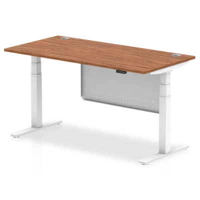 Image of Air 1600x800 Height Adjustable Desk Walnut CP White Leg Modesty Panel
