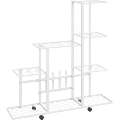 Image of vidaXL Flower Stand with Wheel 94.5x25x92.5 cm White Metal
