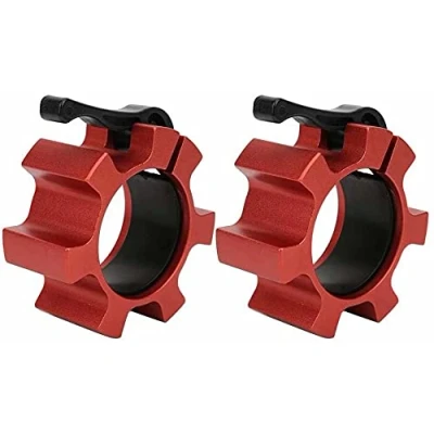 Image of Metal Olympic Barbell Clamps 2inch Heavy Duty Exercise Collars,Weight Clips for 2&quot; Barbell,Quick Release Weight Weightlifting, Lifts Strength Fitness Training 1 Pair Red