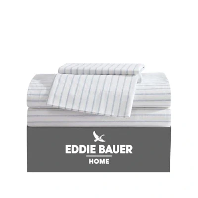 Image of Eddie Bauer Full Sheets, Cotton Percale Bedding Set, Crisp &amp; Cool Home Decor (Essential Stripe White, Full)