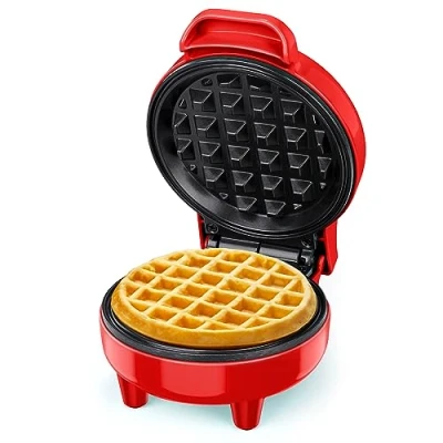 Image of SNAILAR Mini Waffle Maker, 550W Iron, Ready Indicator Light, Non Stick Coating, Cool Touch Handle, Compact Size, Red
