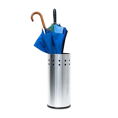 Image of Relaxdays Stainless Steel Height 49.5 cm, Diameter 22.5 cm Round with Holes, Nordic Walking Poles, Umbrella/Stick, Wrapping Paper &amp; Stand Silver, Steel, x