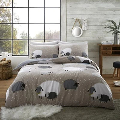 Image of GC GAVENO CAVAILIA Animal Print Duvet Cover Set Single Bed, Easy Care Polycotton Polka Dot Bedding, Super Soft Sheep Quilt Covers, Natural