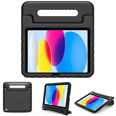 Image of ProCase Kids Case for iPad 10th Generation with Pencil Holder, 10 10.9 Inch 2022 Shockproof Lightweight Stand and Convertible Handle Child Boys Girls Toddlers Black