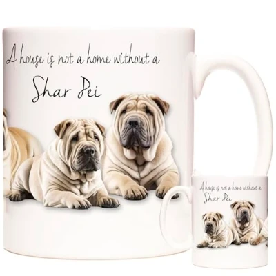 Image of Shar Pei Dog Ceramic Gift Mug, Pedigree Pet Coffee Mug. A House is Not Home Without Pei. 11oz Mug