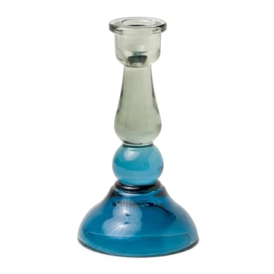 Image of Paddywax Glass Taper Candle Holder Tall Candlestick Holder, 16.6cm Tall, Blue