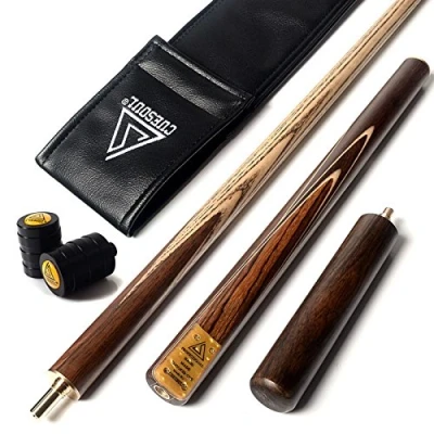 Image of CUESOUL 57&quot; Handcraft 3/4 Jointed Snooker Cue with Extension/Joint Protector Packed in Leatherette Bag (D306)