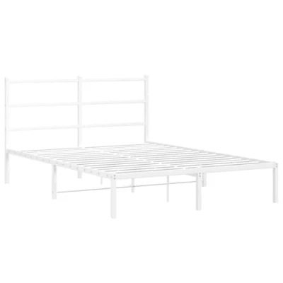 Image of vidaXL Metal Bed Frame with Headboard Double 140x190 cm, White Robust Steel Construction, Extra Storage Space, Elegant &amp; Timeless Design