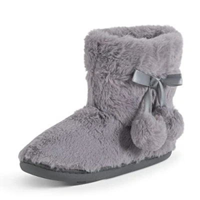 Image of Polar Womens Memory Foam Pom Winter Faux Fur Luxury Plush Cosy Anti Slip Indoor Outdoor Slippers Grey AYC0892 EU38/UK5