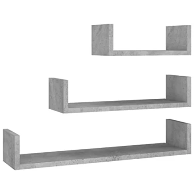 Image of vidaXL 3x Wall Display Shelf Chipboard Floating Hanging Rack Home Office Storage Unit Living Room Furniture Concrete Grey