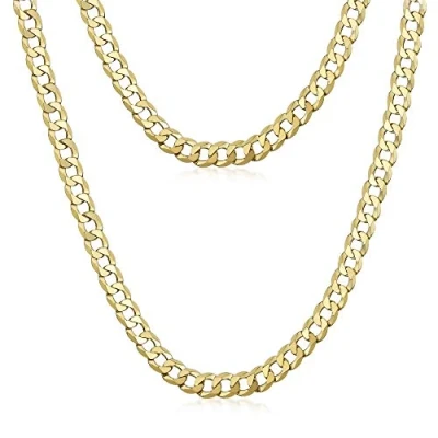 Image of Amberta Men&#039;s 925 Sterling Silver Flat Curb Chain Necklace (5 mm Thick): 18K Gold Plated Length 20 inch
