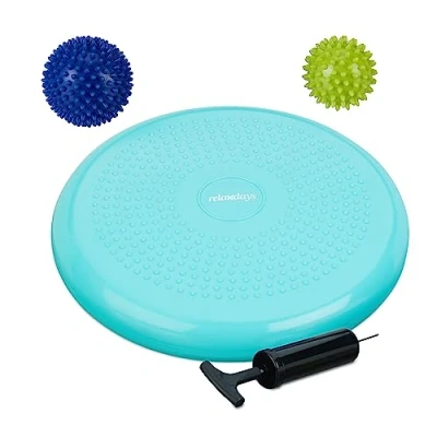 Image of Relaxdays Balance Cushion, 2 Balls, 32 cm, Up to 140 kg, Ergonomic Spiked Wobble Pad, Massage Board, Turquoise, 6 x cm