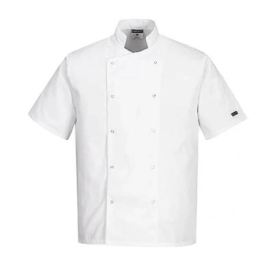 Image of Portwest C733 Cumbria Chef Jacket Lightweight Short Sleeve Comfort Workwear White, X Small