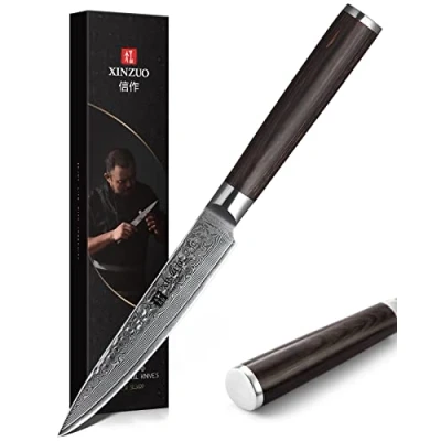 Image of XINZUO Paring Knife 4.8 Inch Small Kitchen Knife,67 Layers Hammer Damascus Steel Fruit Knife,Pakkawood Handle,Ultra Sharp, Chef Gift He Series
