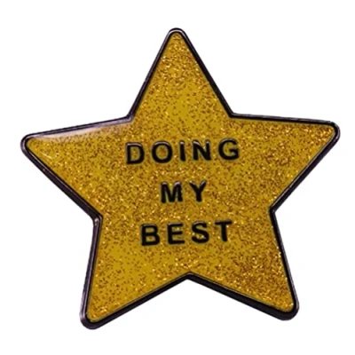 Image of Gold Star Enamel Pin Doing My Best Glitter Brooch Metal Badges Lapel Brooches Jackets Jeans Fashion Jewelry AccessoriesQ