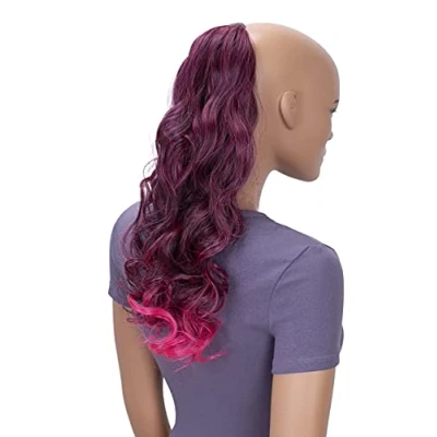 Image of CAISHA 20&quot; Hairpiece Clip On Ponytail Extension Wavy Black Pink HCB3 1
