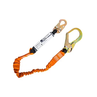 Image of Portwest Single 140kg Lanyard with Shock Absorber, Size: One Size, Colour: Black/Orange, FP74K1R