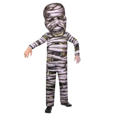Image of amscan 9907135 Unisex Kids Zombie Mummy Big Head Jumpsuit Boys Halloween Fancy Dress Costume Age: 6 8 Years