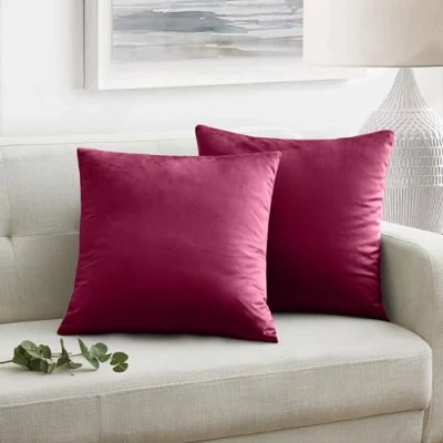 Image of Oxford Homeware Velvet Cushion Covers 45 x (Pack of 2) Red for Sofa Bed Couch Living Room Decorative Square Throw Pillow Cases with Invisible Zipper (18x18 Inch)