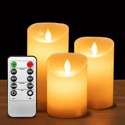 Image of LED Candles Battery Flickering 4&quot; 5&quot; 6&quot; Real Wax with Remote Control Timer，flameless Christmas Ramadan Decorations Pack of 3 (Ivory)