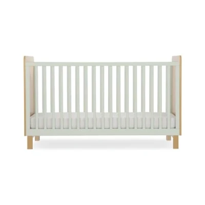Image of CuddleCo Remi Cot Bed Convertible Baby &amp; for Ages 0 5 Years, Stylish and Durable Design Nursery, Adjustable Height, Safe Comfortable Sleep Solution (Oak/Green)