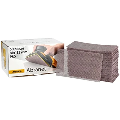 Image of Mirka Abranet net sandpaper strips 81x133 mm Hook &amp; loop/Grit P80 / 50 pcs/for sanding wood, walls, metal, aluminium, stainless steel, filler, varnish, plastic 5417805080