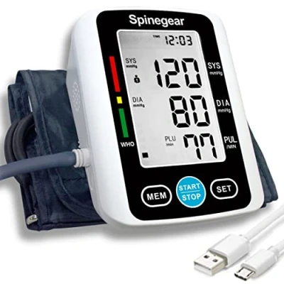 Image of Spinegear Blood Pressure Monitor for Home NHS use UK CE Approved Digital Upper Arm Cuff BP Machine USB Auto Pulse Rate Detect Irregular Heartbeat Fast Reading Kit Large LCD Display &amp; Voice Broadcast
