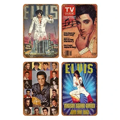Image of Cimily 4 PCS Elvis Presley Tin Retro Sign Vintage Poster Plaque Wall Decor for Bar Cafe Garden Bedroom Office Hotel 20x30 Cm