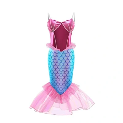 Image of Lito Angels Mermaid Princess Fancy Dress Up Costume Birthday Party Outfit for Kids Girls Age 3 4 Years, Pink (Tag Number 110)