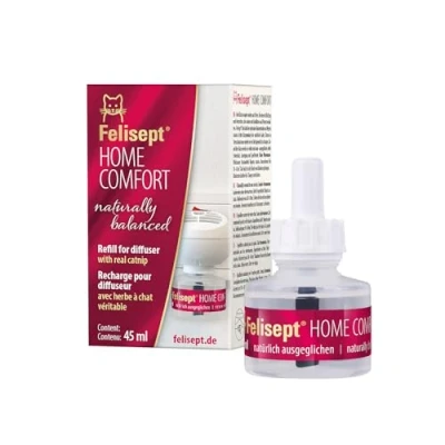 Image of Felisept Home Comfort Cat Calming Refill 45ml With natural catnip &amp; no pheromone plug in calmer Reduce undesirable behaviour stress