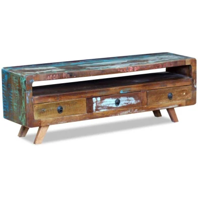 Image of vidaXL TV Cabinet Solid Reclaimed Wood Sideboard, Handmade, Multicolour, Ample Storage with 3 Drawers for Living Room or Bedroom