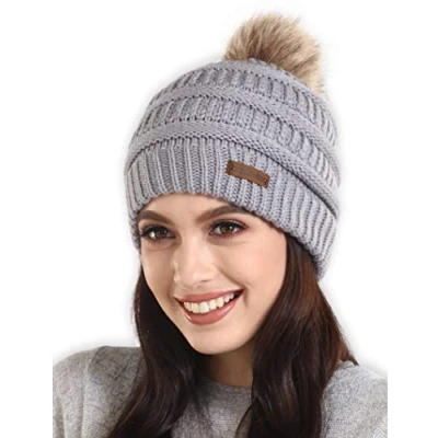 Image of Brook + Bay Chunky Knit Pom Beanie Women&#039;s Bobble Hat, Cozy Warmth Hats &amp; Caps Ideal for Winter, No Slip Fit All Hairstyles Wooly Hat Men, Men Black