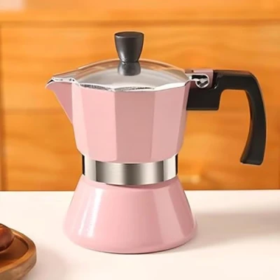Image of Werwing Coffee Pot,10 oz Moka Pot Italian Maker,Stovetop Espresso Maker 6 Cup,Camping Manual Cuban Percolator for Cappuccino or Latte (Pink)