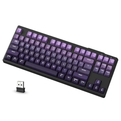 Image of ATTACK SHARK X FREEWOLF M87 80% Wireless Gaming Keyboard, 87 Key TKL LED Mechanical Feeling SA PBT Keyboard Bluetooth 5.0/2.4Ghz Wireless, 4000mAH Battery, for Mac/Win, US Layout Purple Gradient