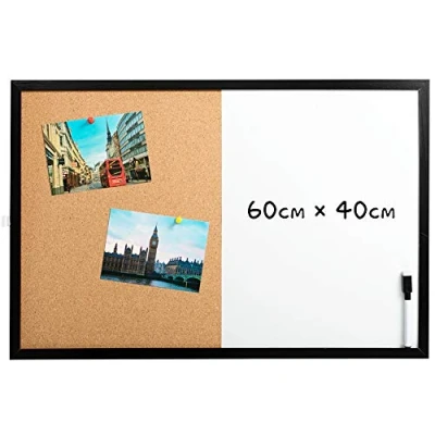 Image of DOEWORKS 60 * 40cm Magnetic Whiteboard &amp; Cork Board Combo Set, Wall Mounted Notice Bulletin Dry Erase/Cork Combination with Black Wood Frame