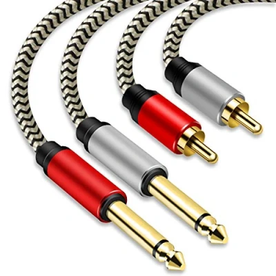 Image of Ubrand 2 x 6.35 mm to 2RCA Cable,Dual 1/4 inch TS Stereo Jack Male RCA Audio Cable Splitter Adapterwith PVC Shelled Housing and Nylon Braid(6M/20Ft)