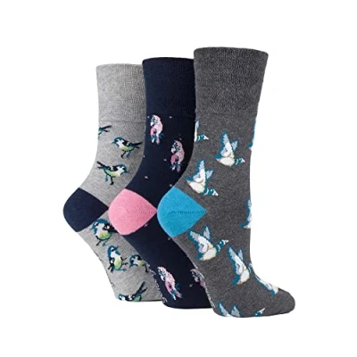 Image of SockShop Gentle Grip Ladies Fun Feet Non Binding Honeycomb Top Novelty Patterned Socks in a Multipack of 3 Assorted Colours Size 4 8 Love Birds