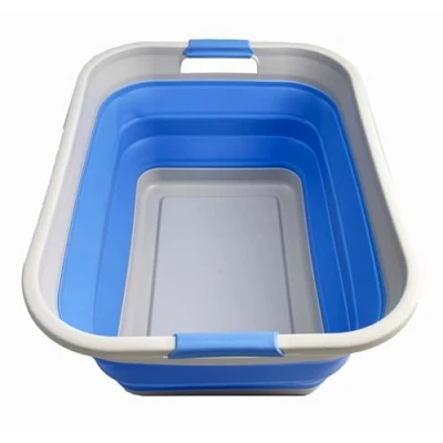 Image of SAMMART 41L Collapsible Plastic Laundry Basket Foldable Pop Up Storage Container/Organizer Portable Washing Tub Space Saving Hamper, Water capacity 32L (Grey/Little Boy Blue)